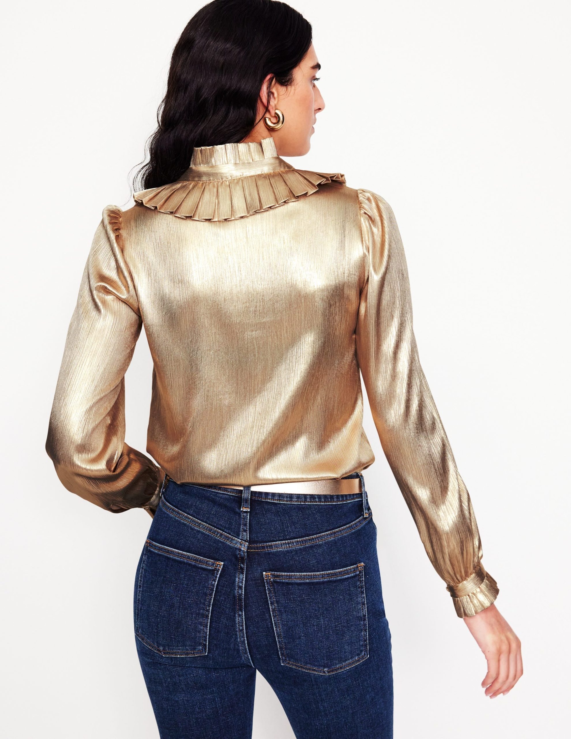 Ruffle Collar Party Blouse-Gold - Image 3