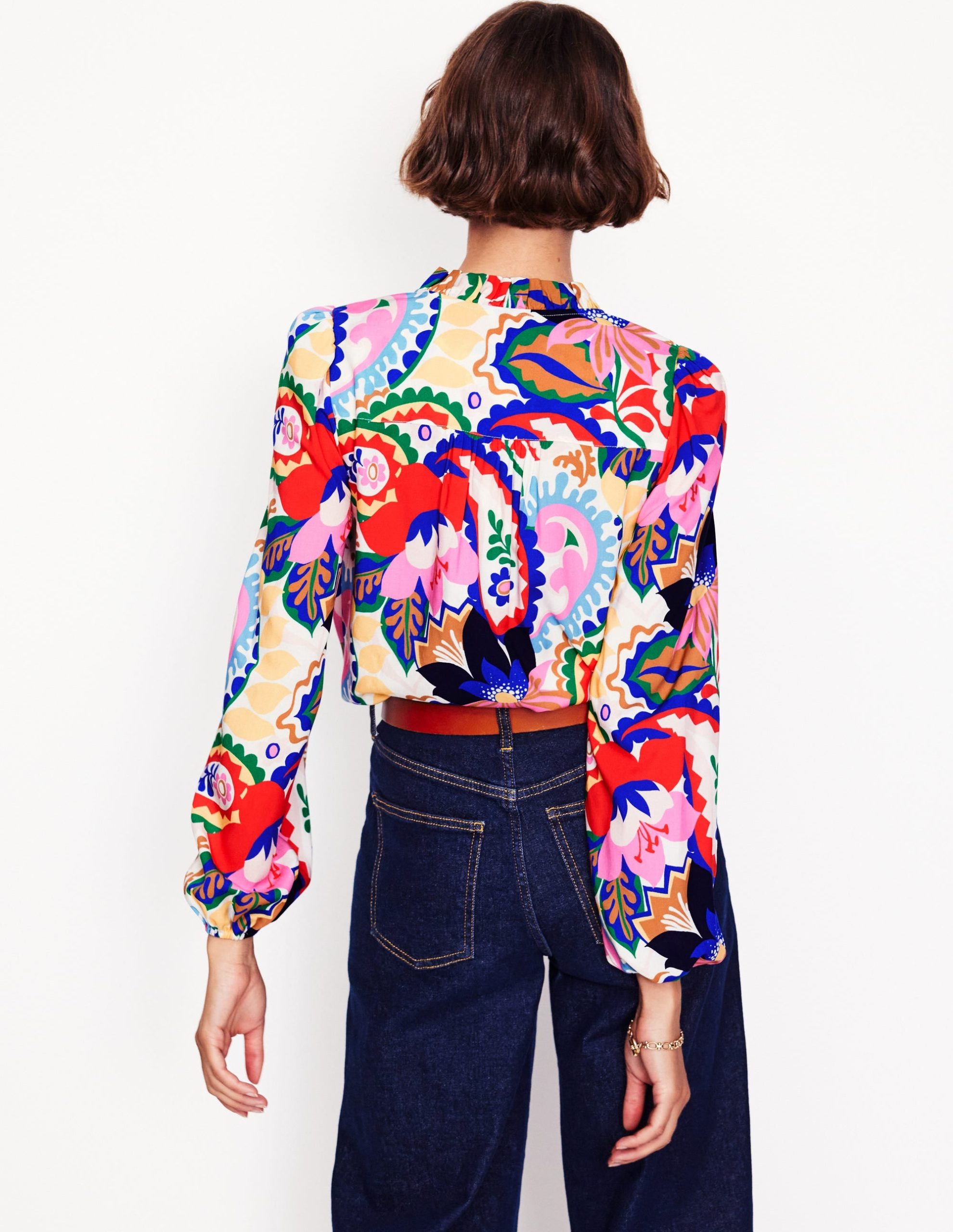 Ruffle Collar Blouse-Ivory. Botanical Paisley - Image 4