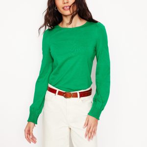 Smocked Cuff Supersoft Top-Rich Emerald