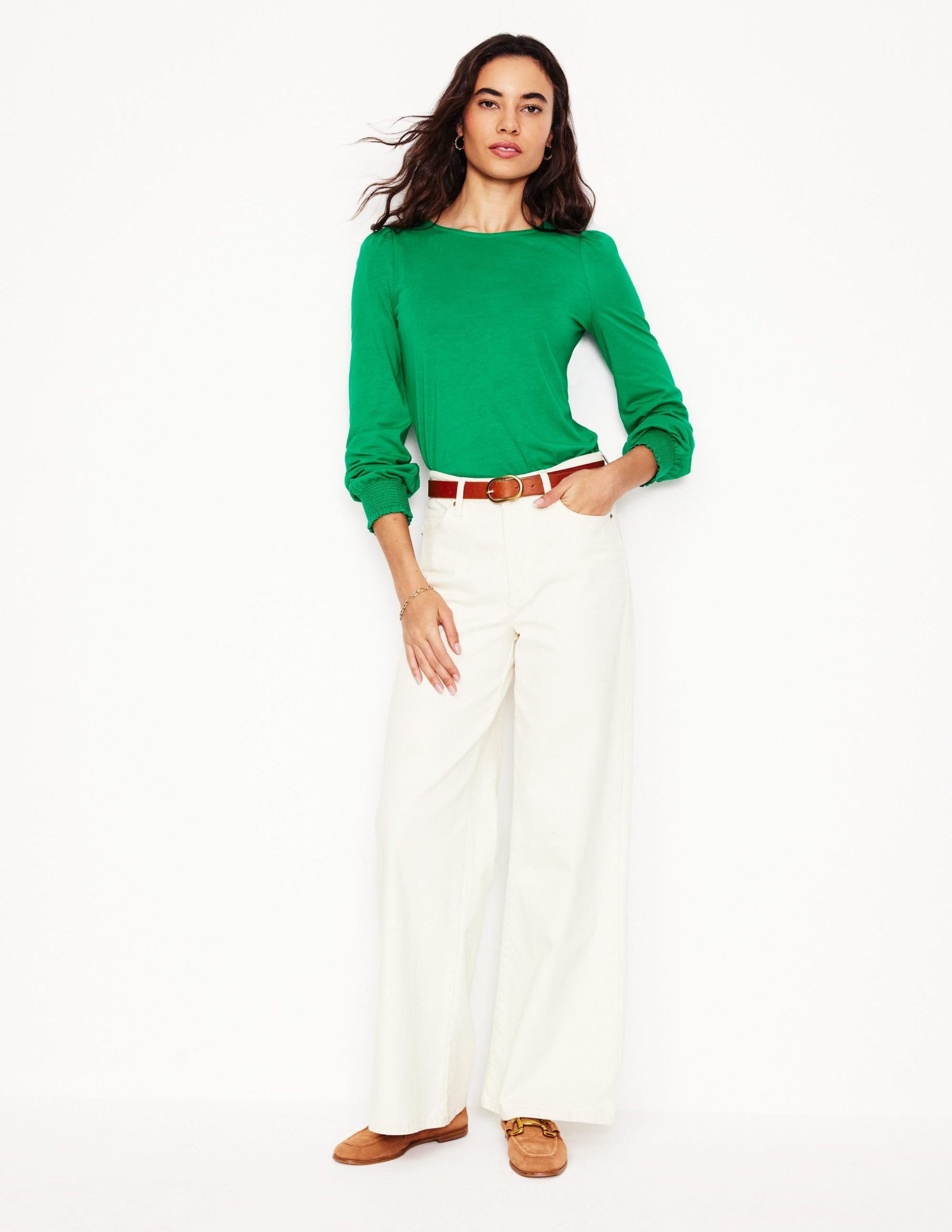 Smocked Cuff Supersoft Top-Rich Emerald - Image 4