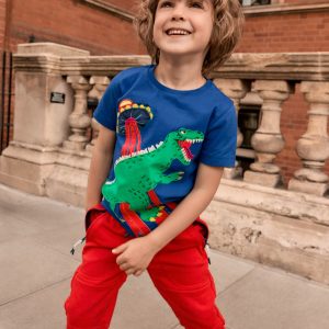 Short Sleeve Appliqu?? T-shirt-Dino Space