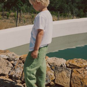 Cotton Linen Pull-On Pants-Newt Green