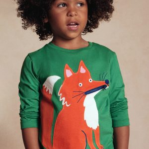 Zip Detail Appliqué T-shirt-Shady Green Fox