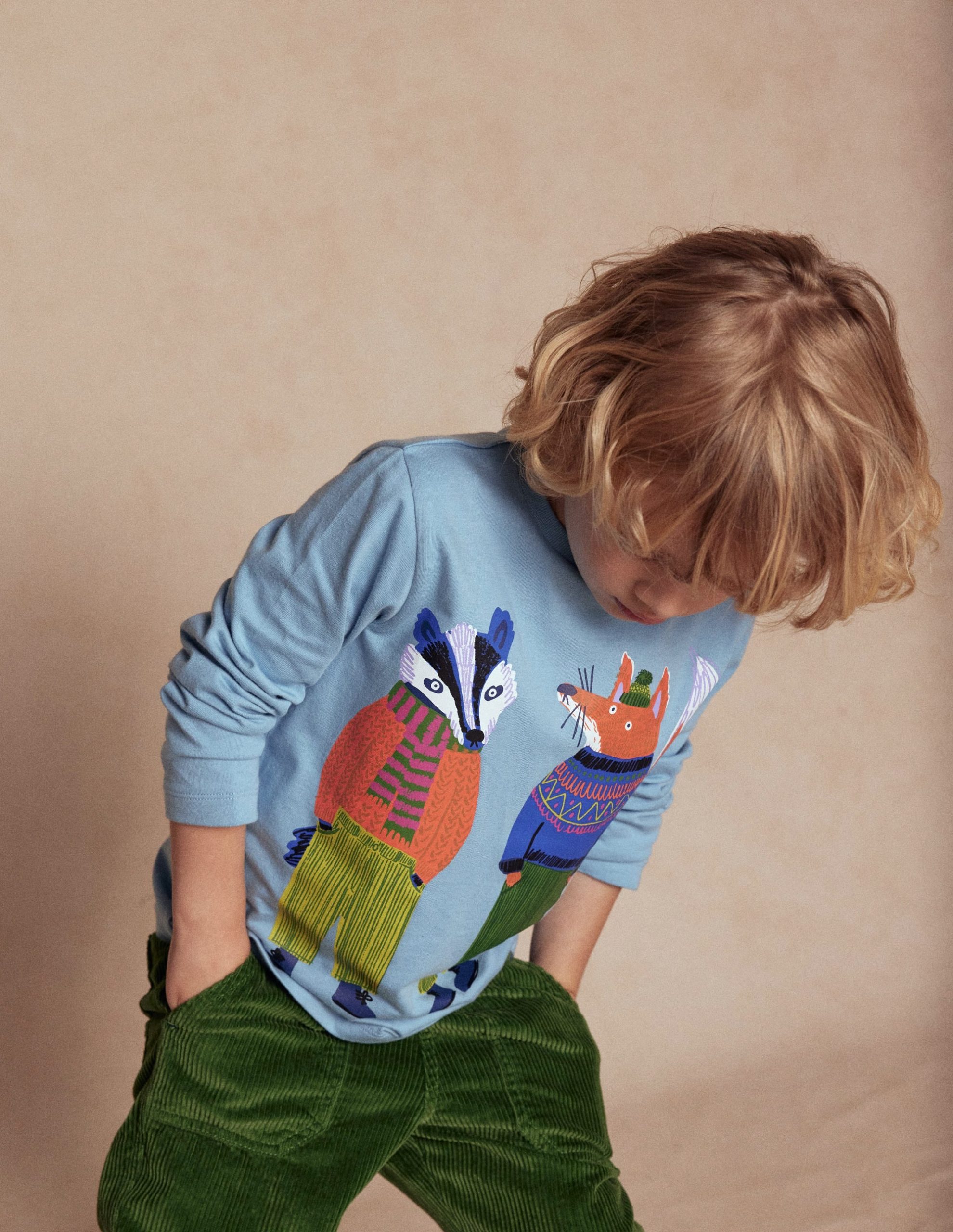 Long Sleeve Novelty T-shirt-Glacier Blue Foxes