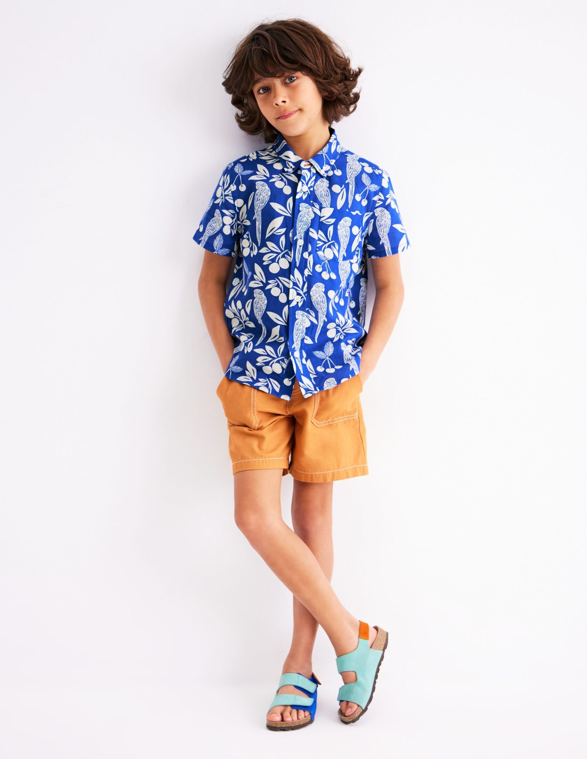 Cotton Linen Shirt-Blue Parrot Palm - Image 3