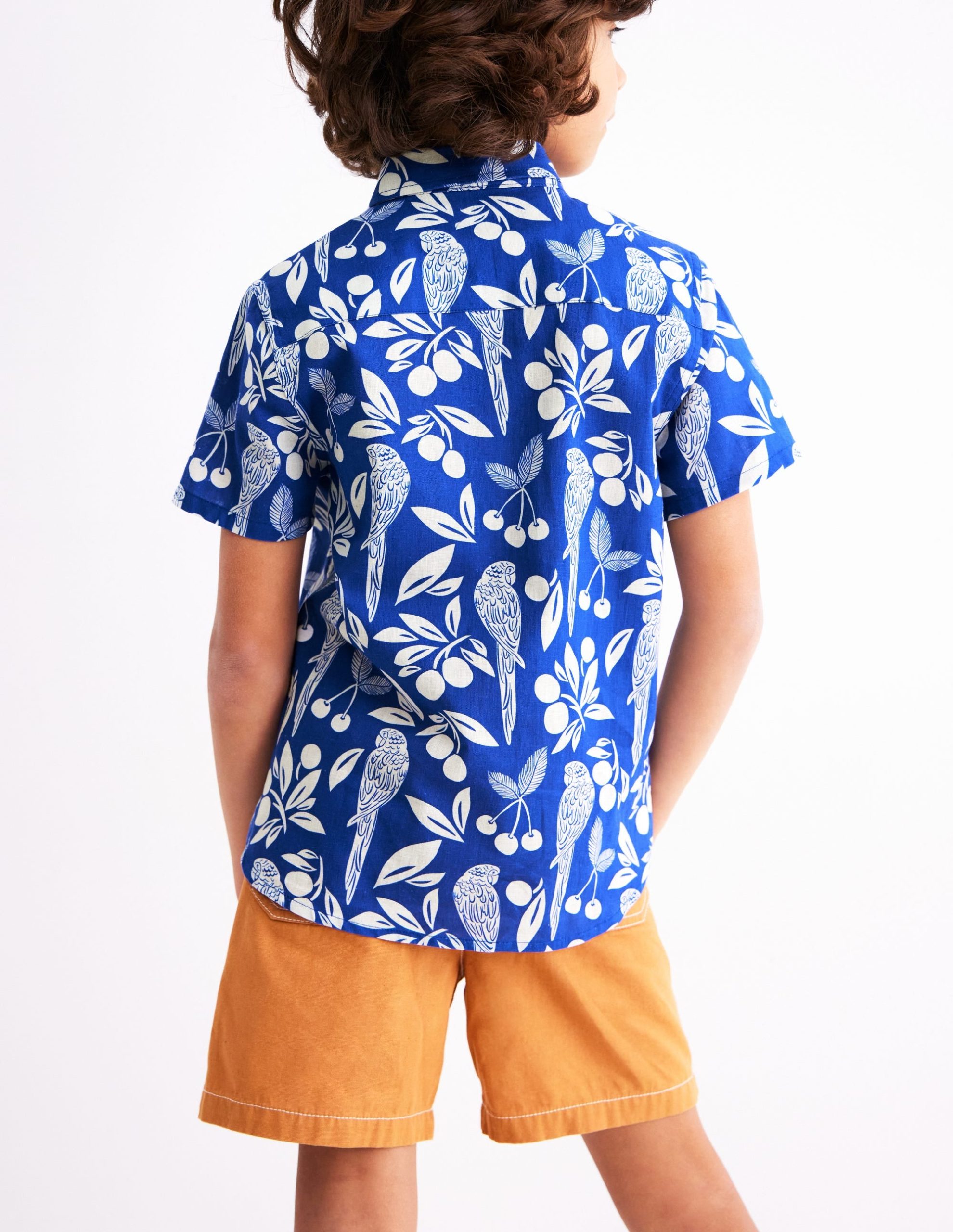 Cotton Linen Shirt-Blue Parrot Palm - Image 4