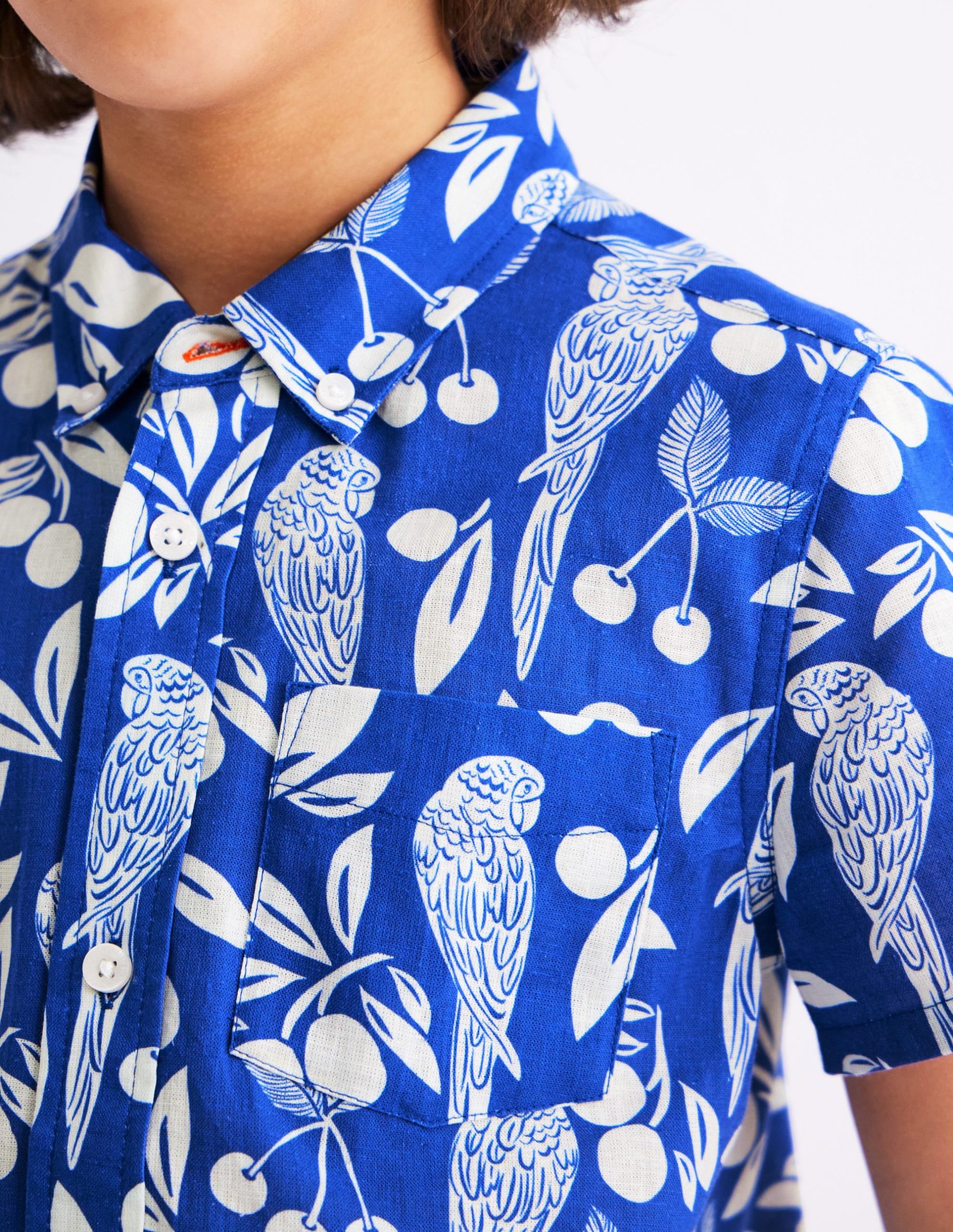 Cotton Linen Shirt-Blue Parrot Palm - Image 5