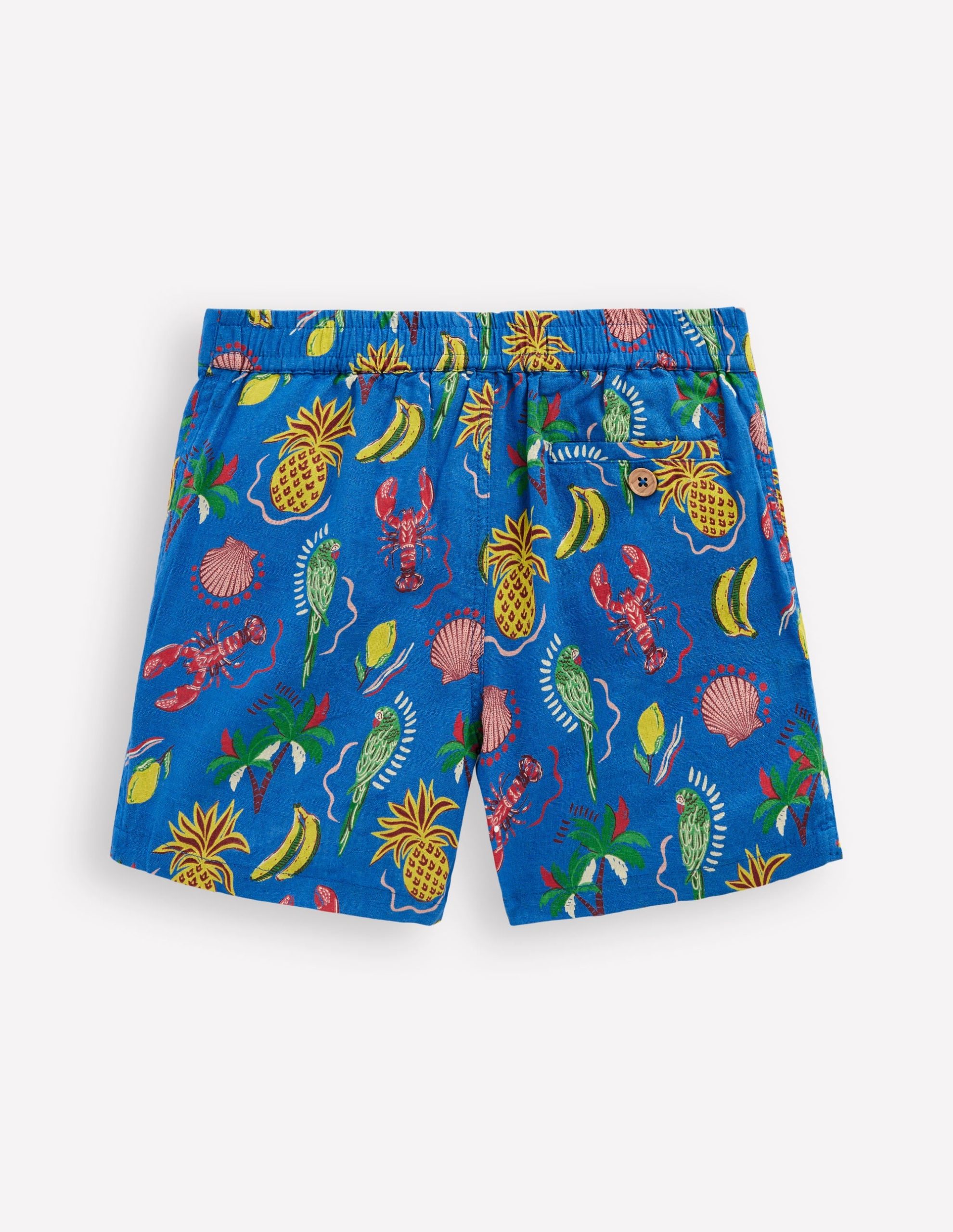 Cotton Linen Shorts-Bright Blue Tropical Tile - Image 2
