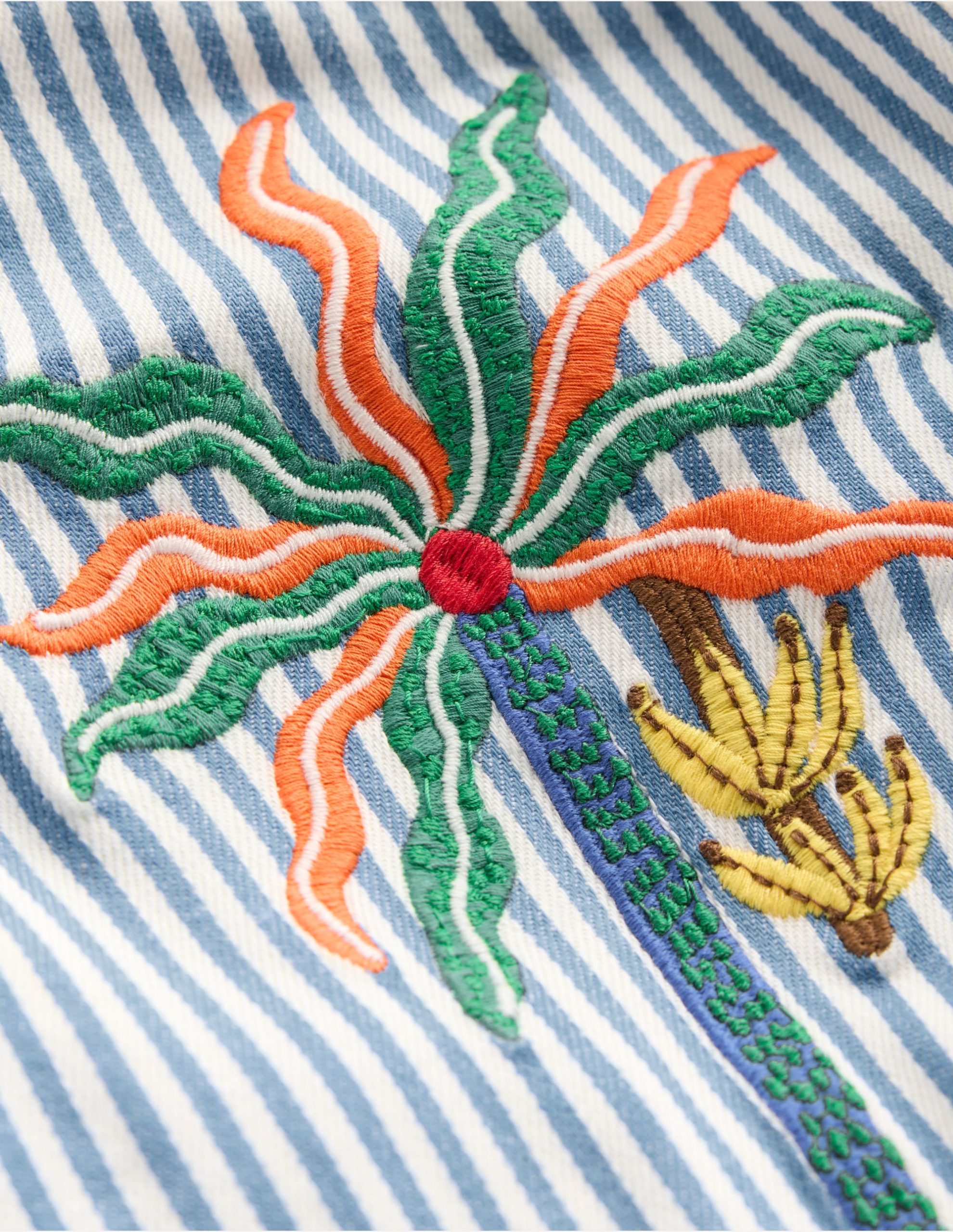 Pull-On Cotton Shorts-Campanula Ticking Embroidery - Image 3