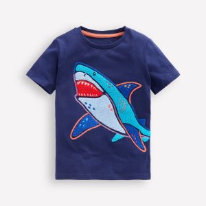 Chain Stitch T-Shirt-Medieval blue Shark