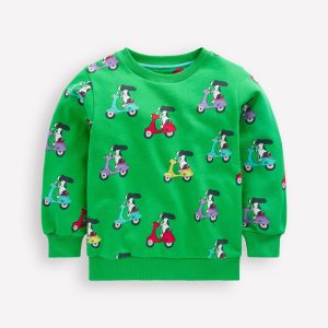 Printed Sweatshirt-Sapling Green Puppy Scooter