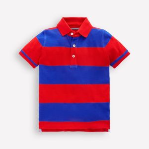 Piqu?? Polo Shirt-Poppy Red/ Gallery Blue Stripe