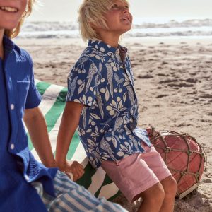 Cotton Linen Shirt-Blue Parrot Palm