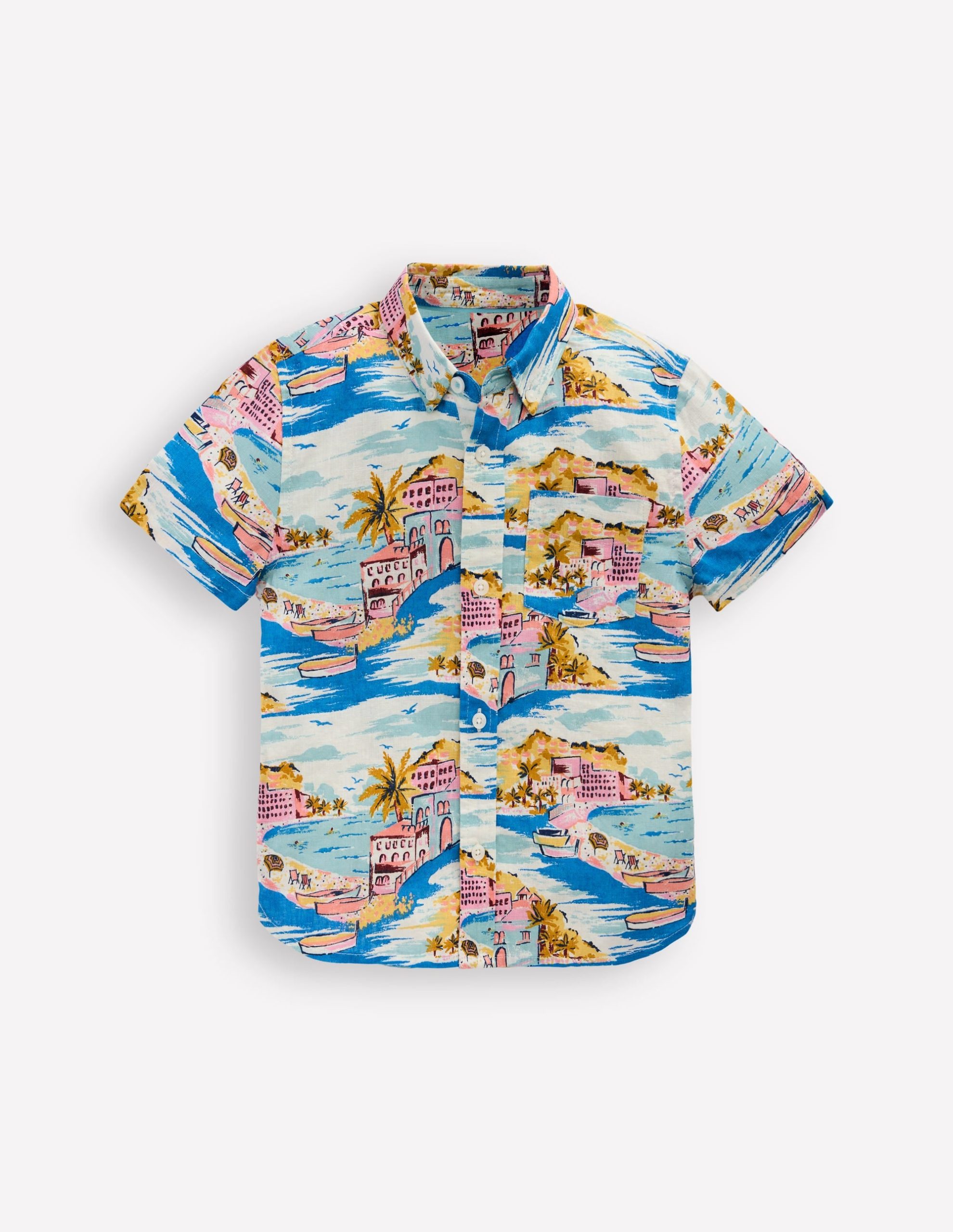 Cotton Linen Shirt-Multi Coastal Scene - Image 3