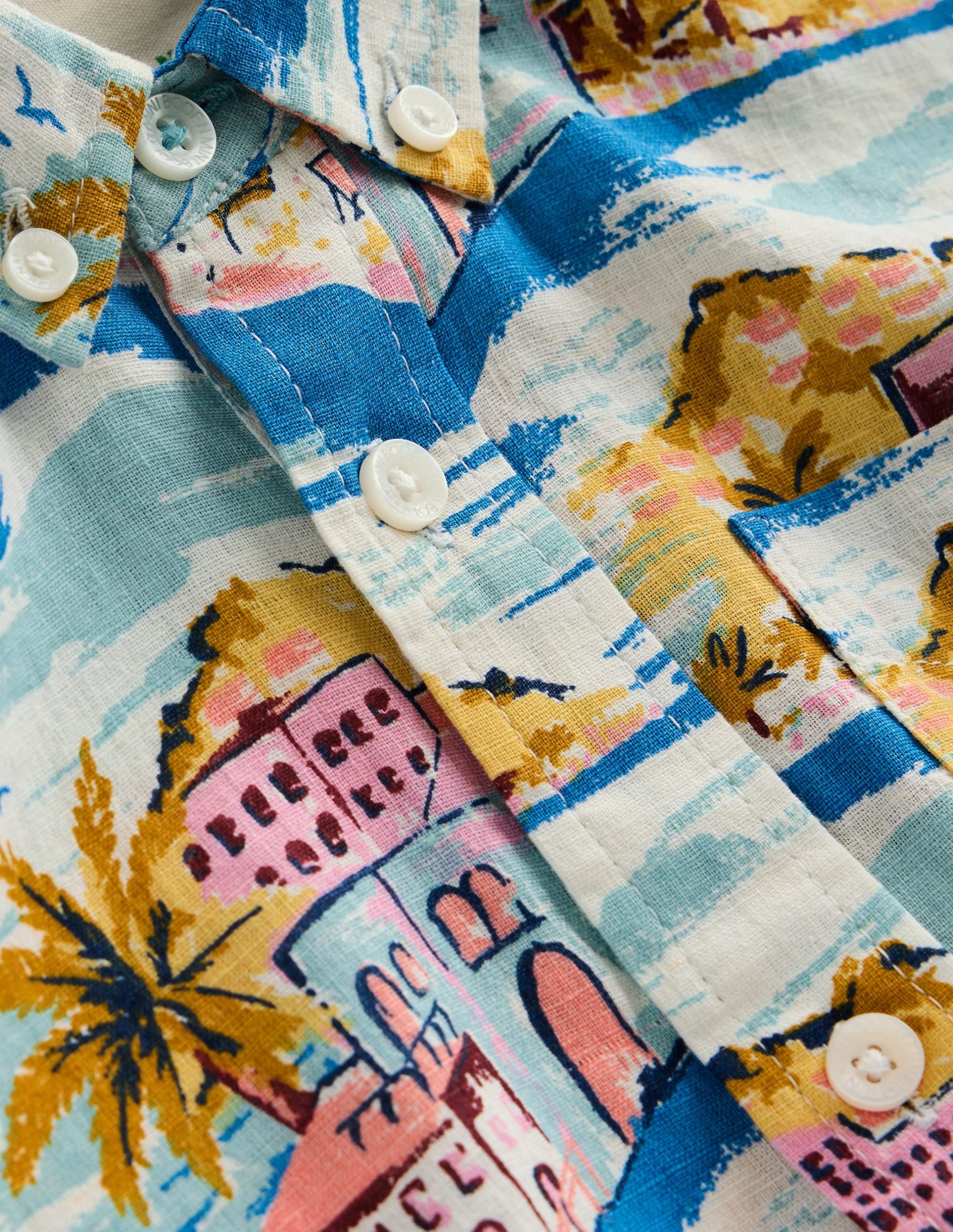 Cotton Linen Shirt-Multi Coastal Scene - Image 5