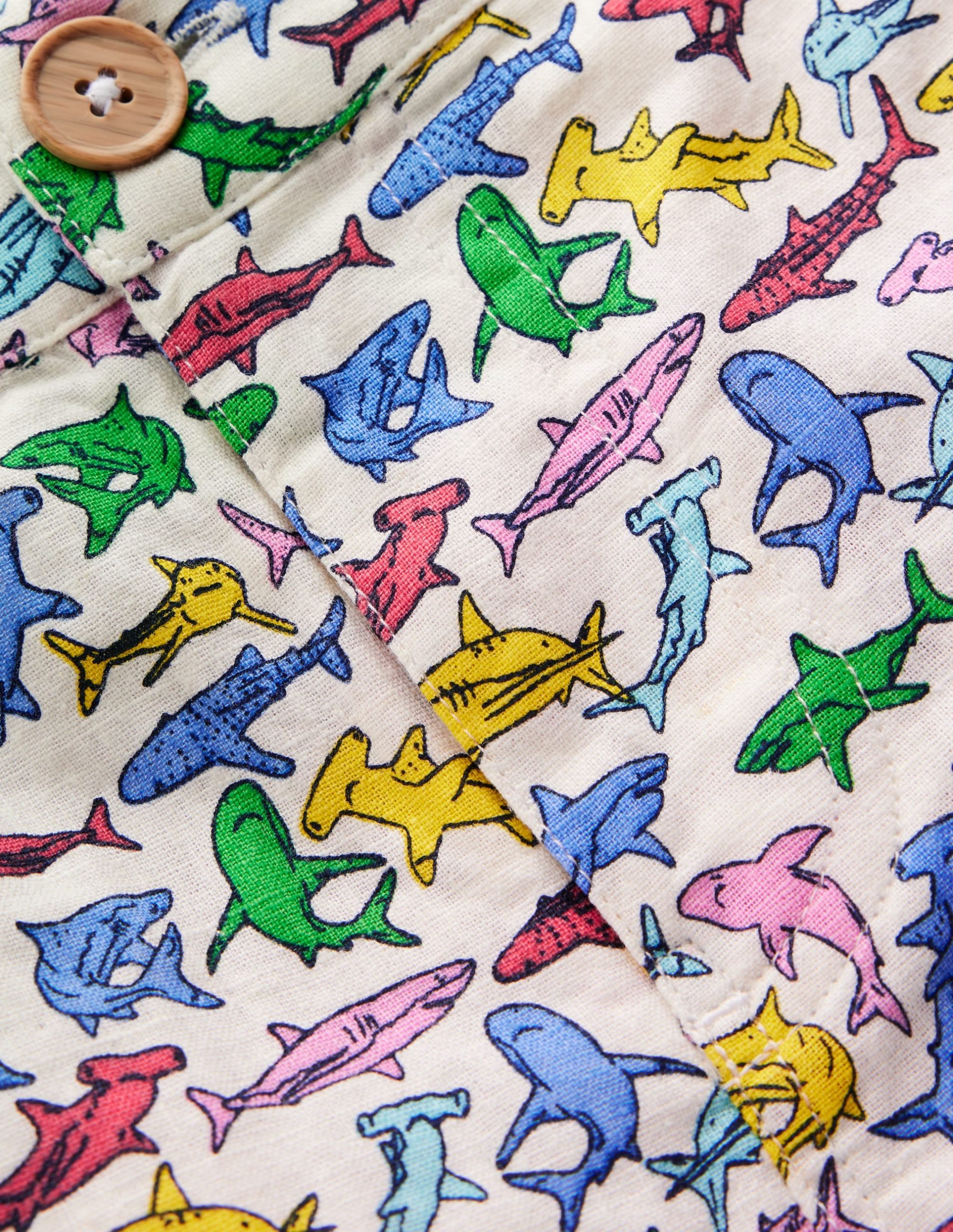 Cotton Linen Shorts-Multi Micro Sharks - Image 3