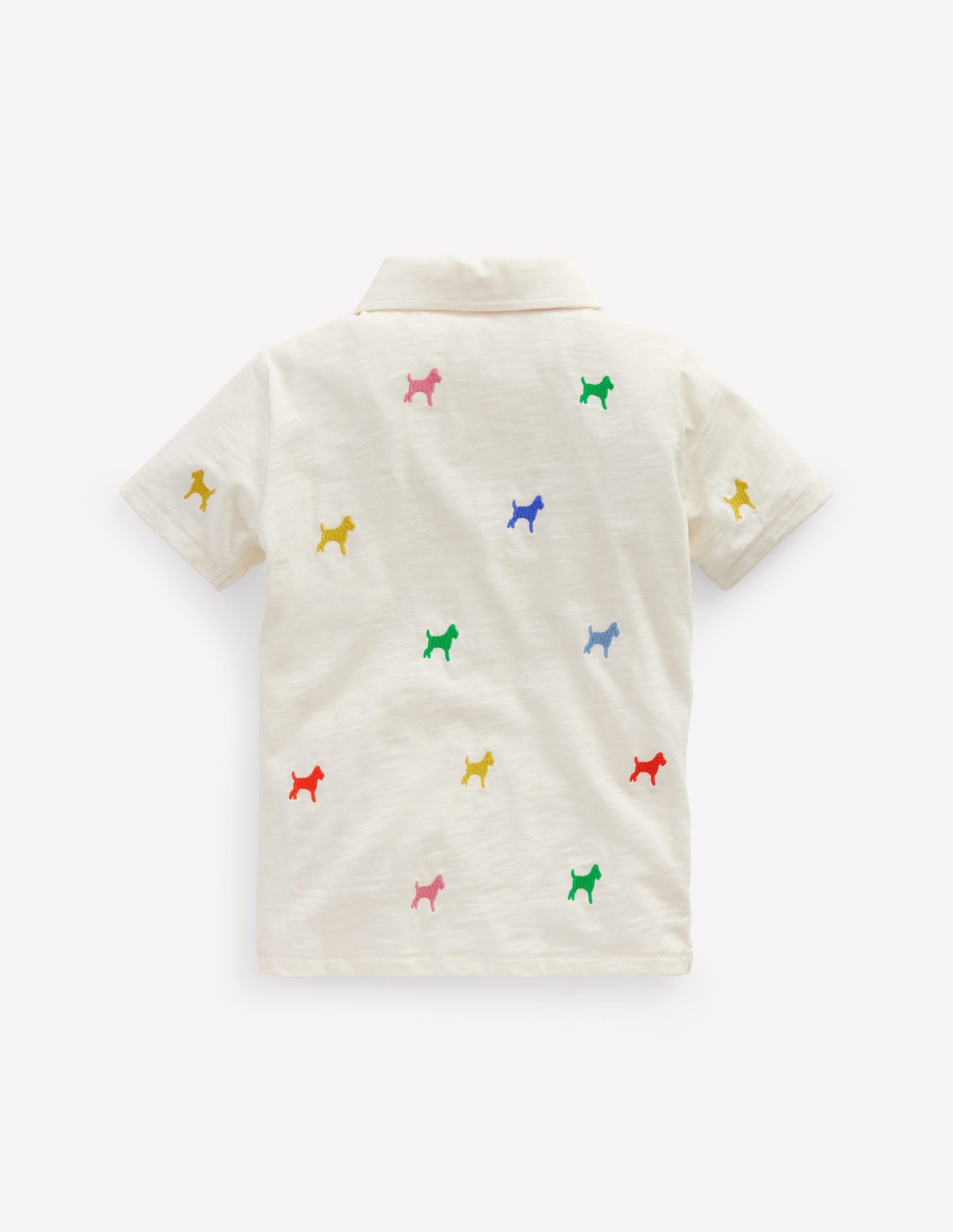Embroidered Slub Polo Shirt-Ivory Rainbow Janet - Image 2