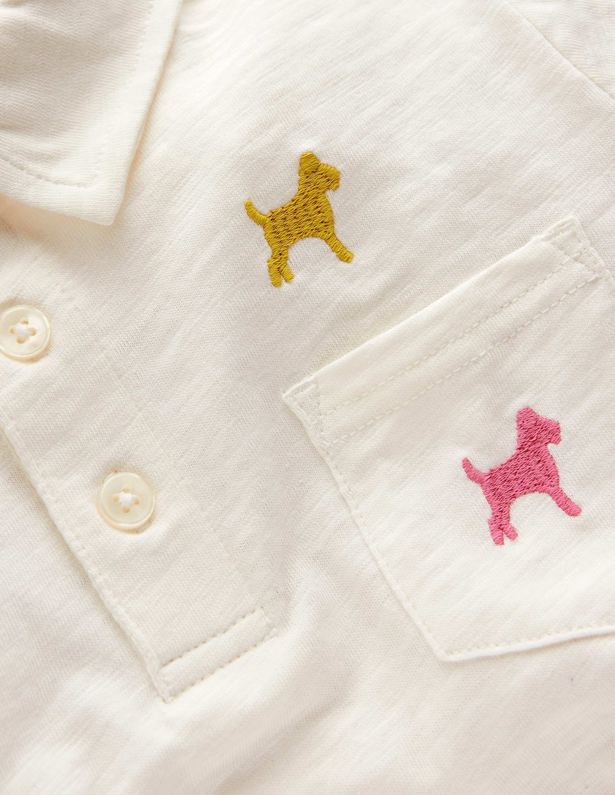 Embroidered Slub Polo Shirt-Ivory Rainbow Janet - Image 3