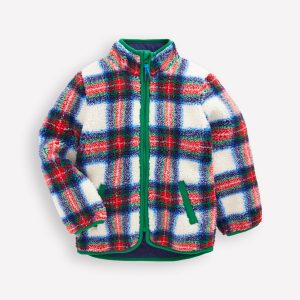 Cosy Borg Jacket-Ivory. Blue and Red Check