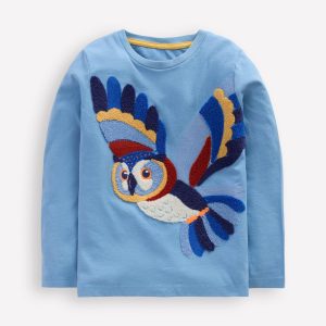 Long Sleeve Bouclé T-shirt-Seamist Blue Owl