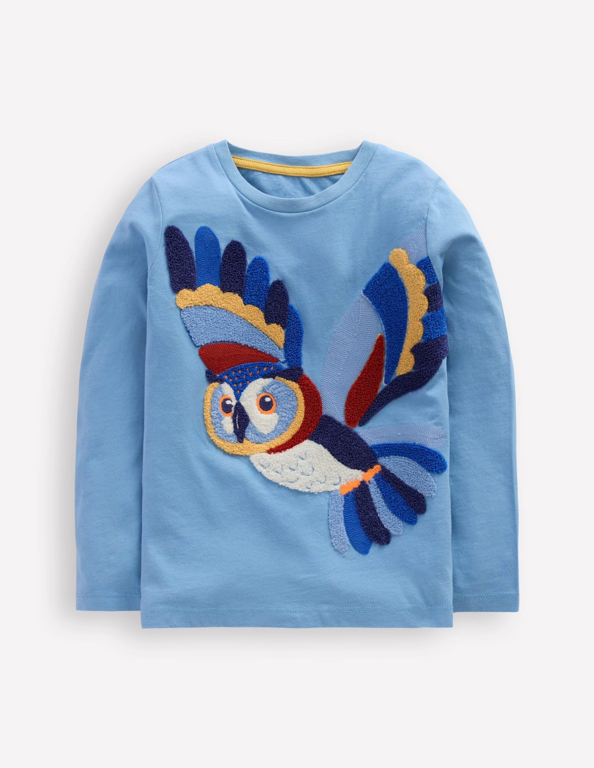 Long Sleeve Boucl?? T-shirt-Seamist Blue Owl