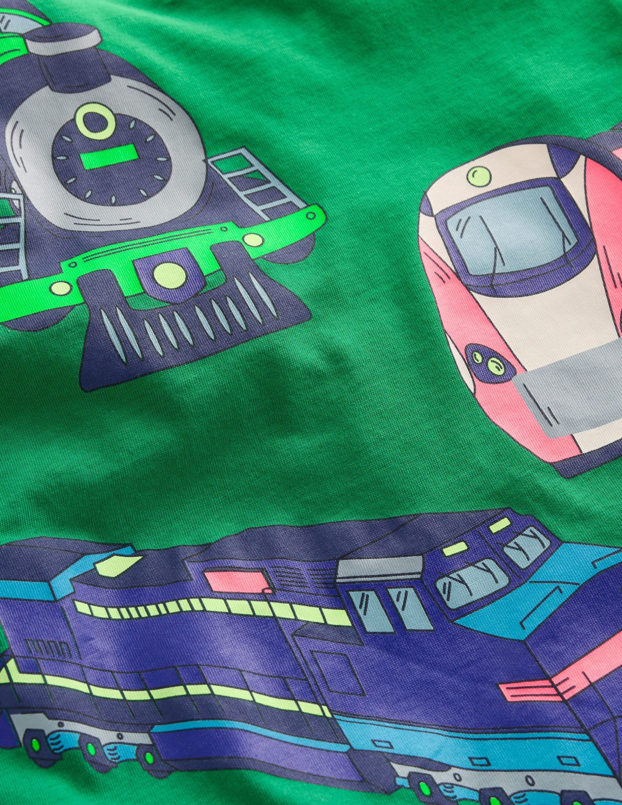 Long Sleeve Printed T-shirt-Pine Green Trains - Image 3