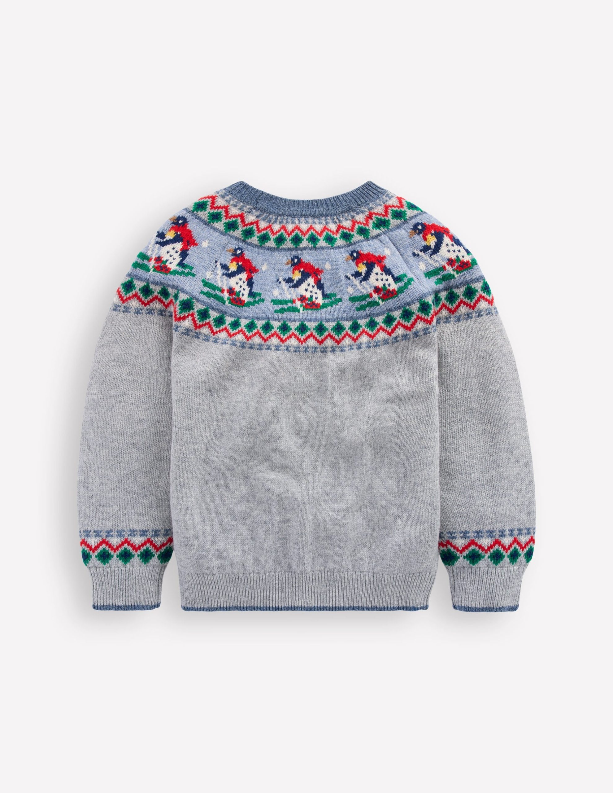 Fair Isle Jumper-Grey Marl Skiing Penguins - Image 2
