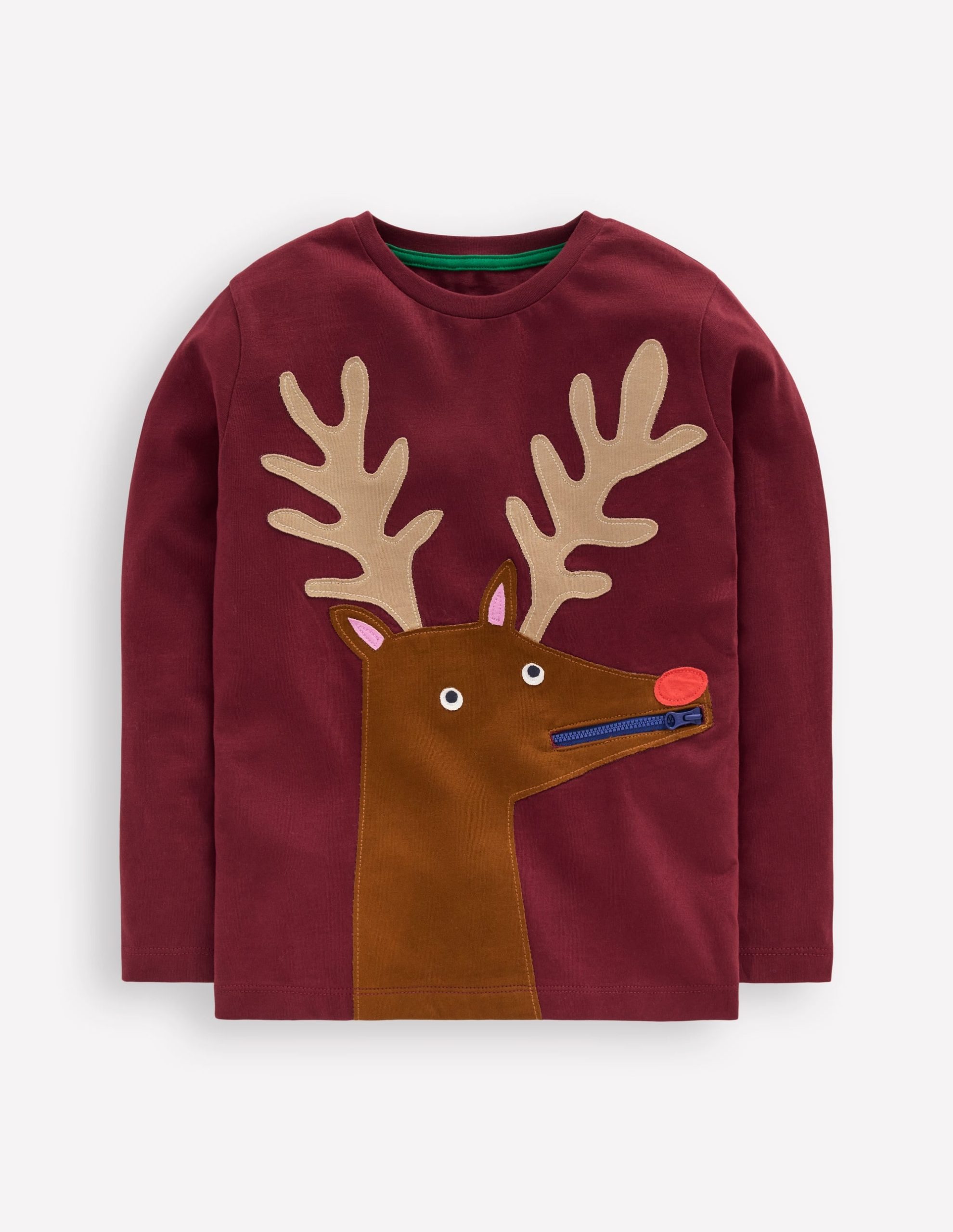 Zip Detail Appliqué T-shirt-Port Reindeer - Image 2