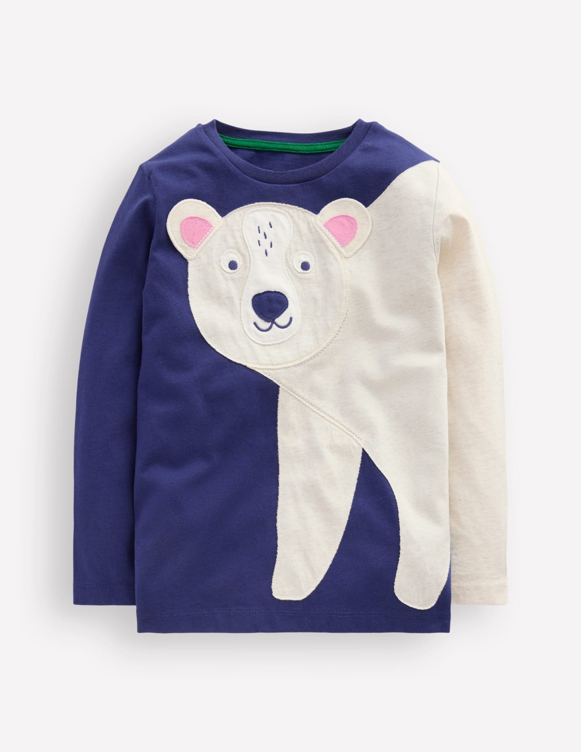 Fun Applique T-Shirt-Blue Marl Polar bear