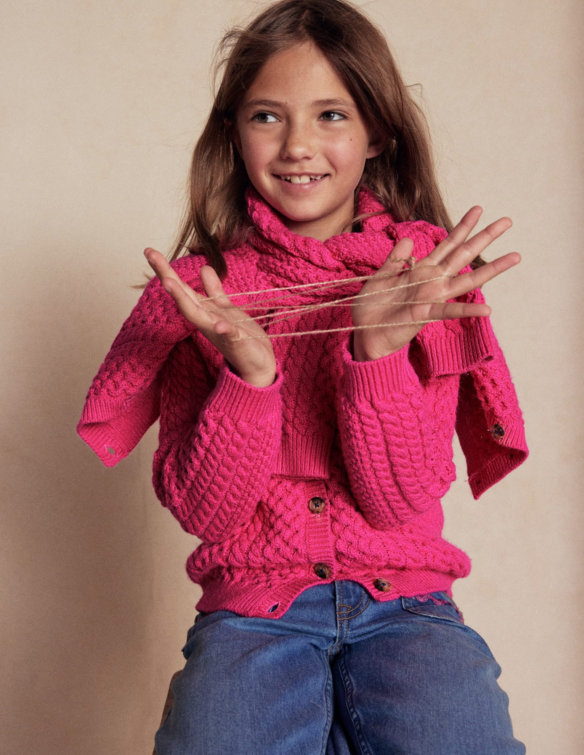 Heritage Cable Cardigan-Raspberry Pink
