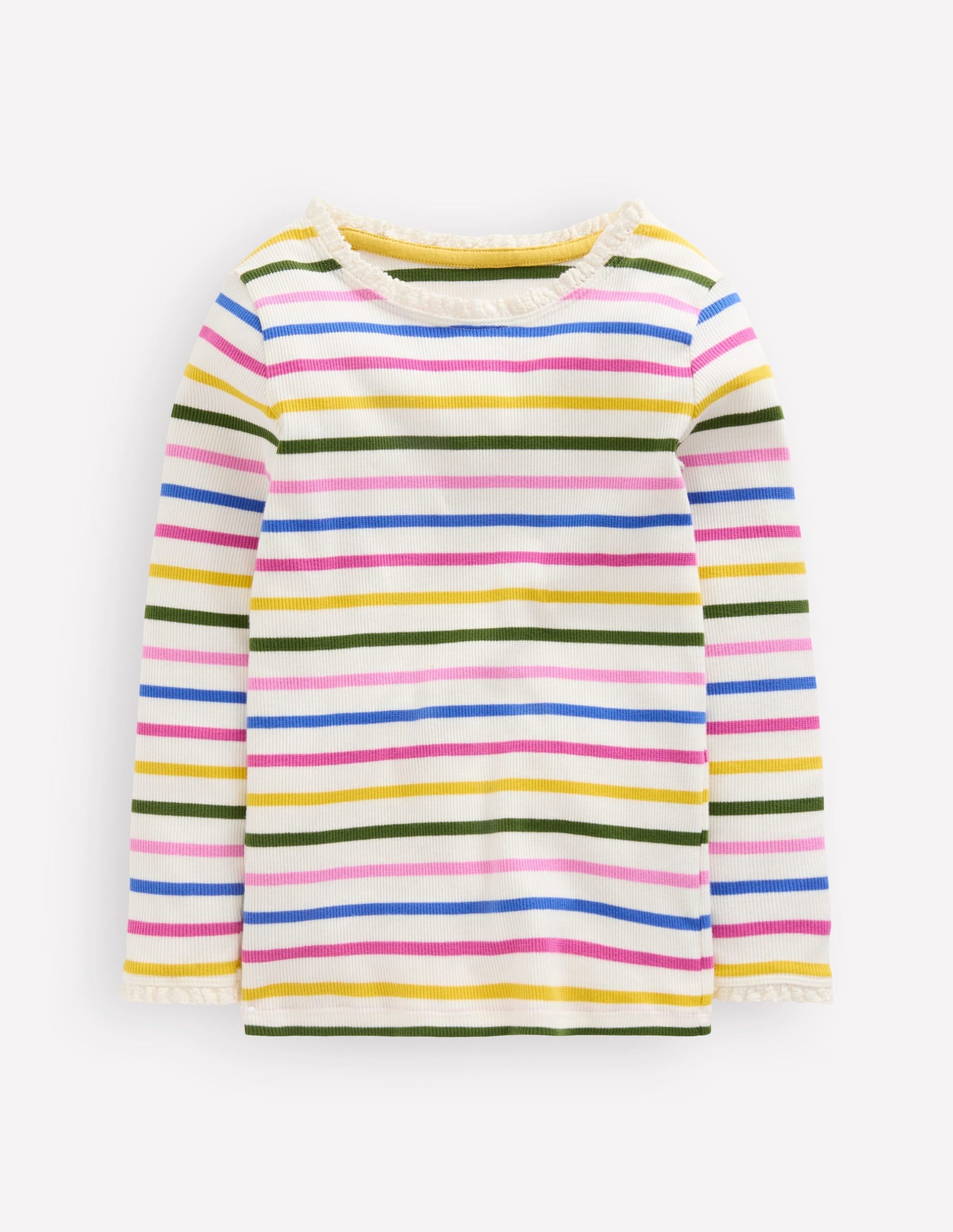 Ribbed Long Sleeve T-shirt-Rainbow Stripe