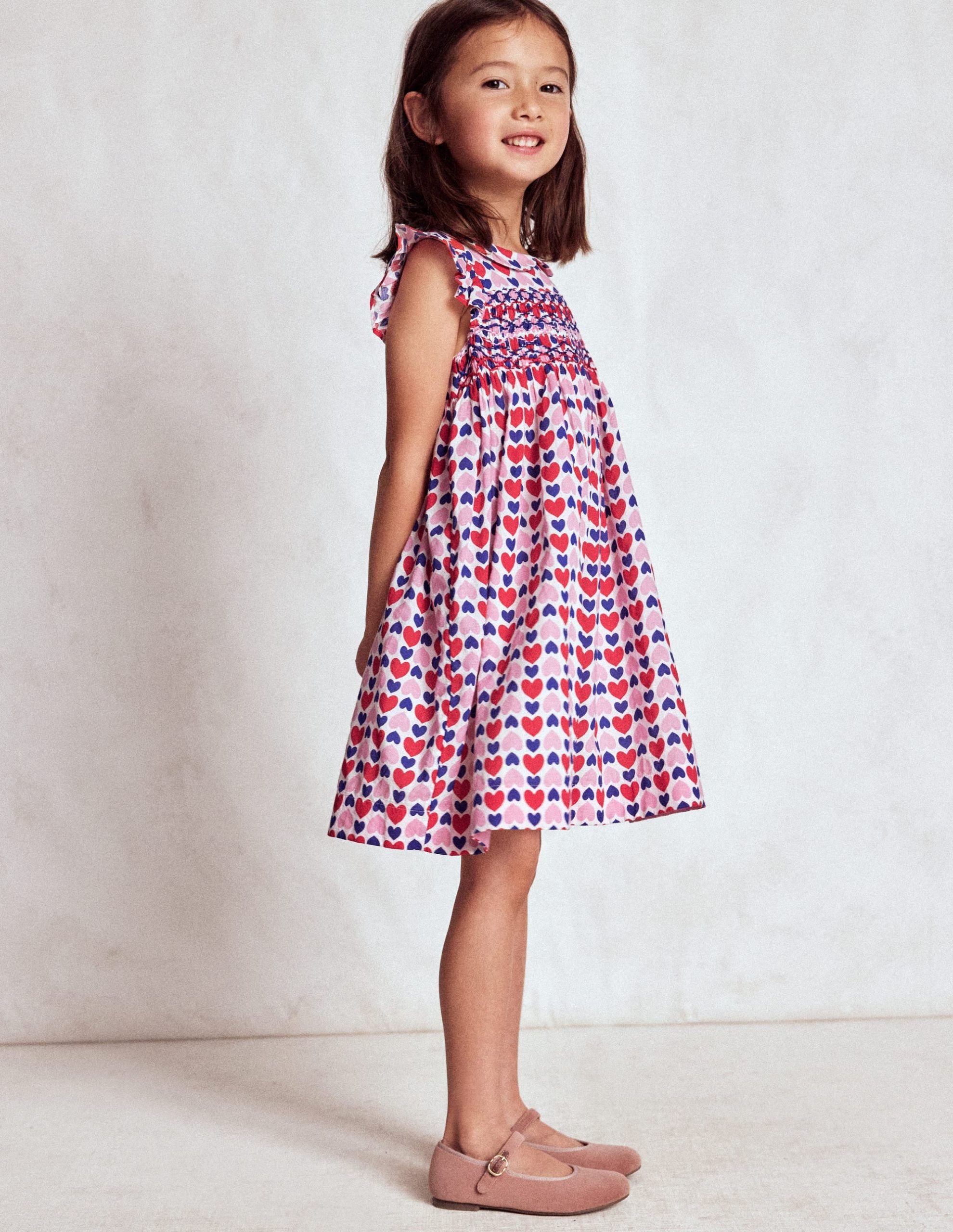 Adeline Smocked Dress-Poppy Red Geo Heart