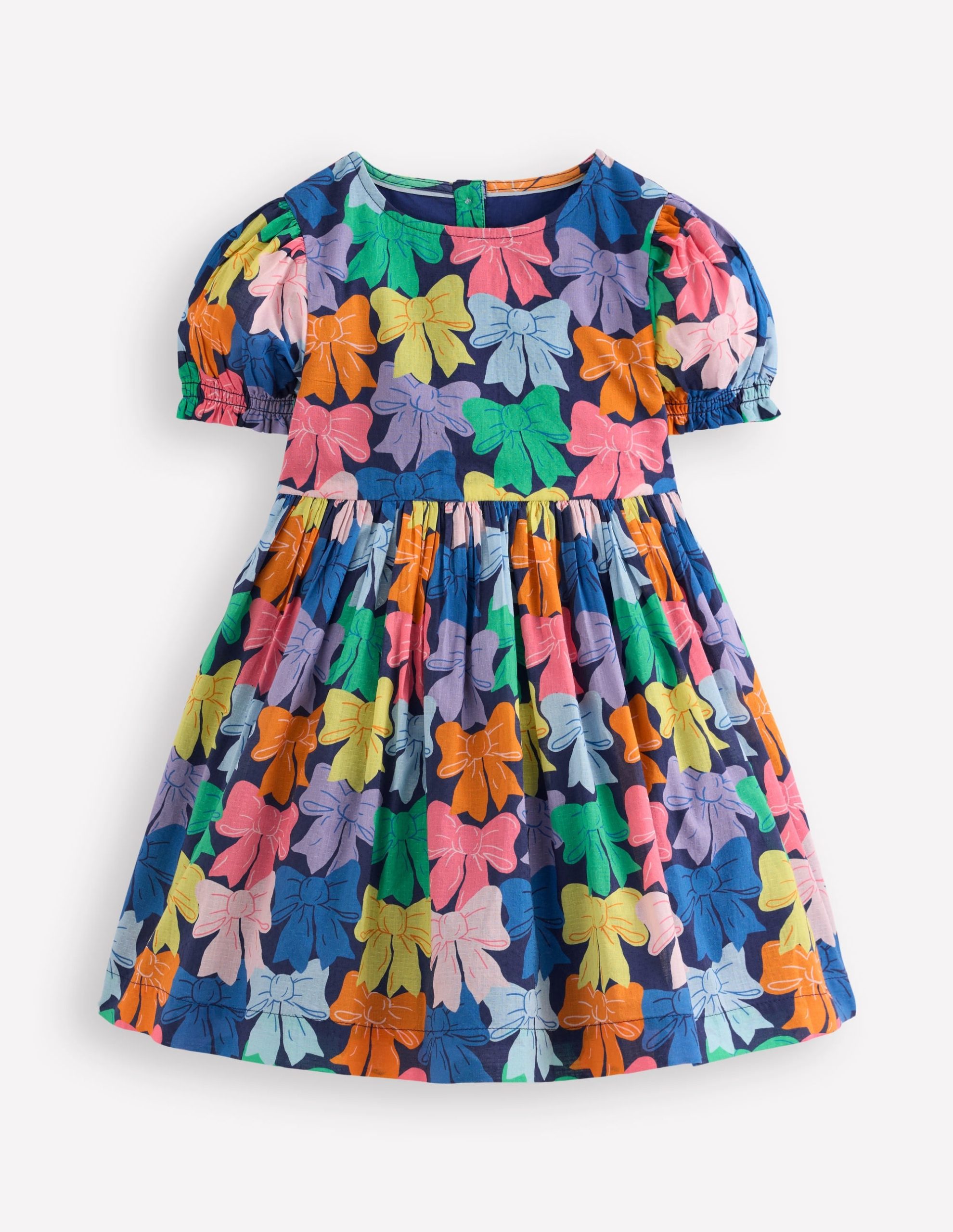 Madeline Woven Dress-Multi Rainbow Bows