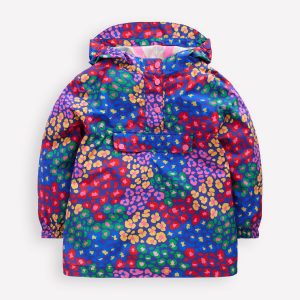 Waterproof Pack-away Jacket-Bright Blue Multi Leopard