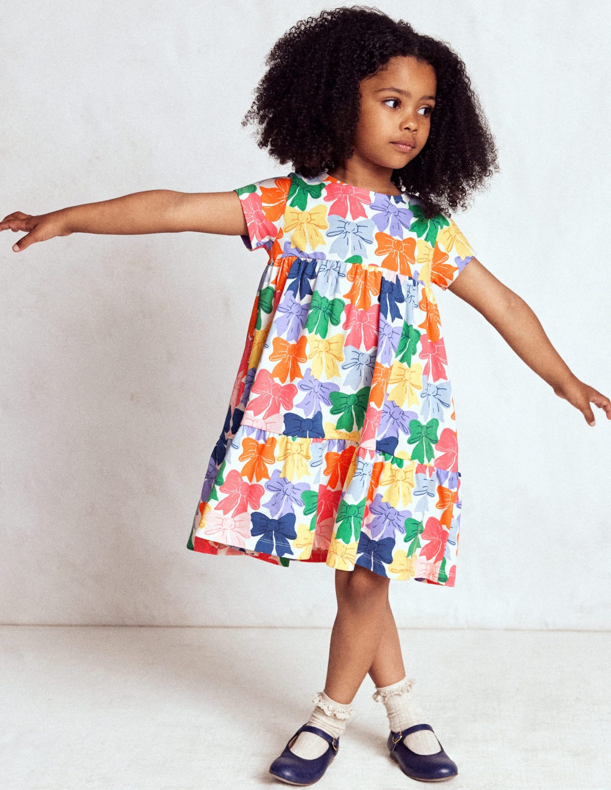 Ariel Twirly Jersey Dress-Multi Rainbow Bows - Image 3