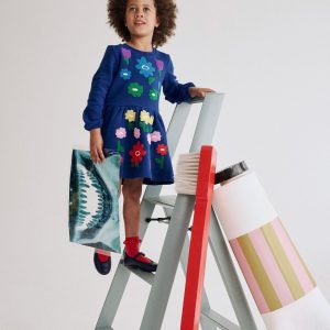 Applique Sweatshirt Dress-Sapphire Blue Flowers