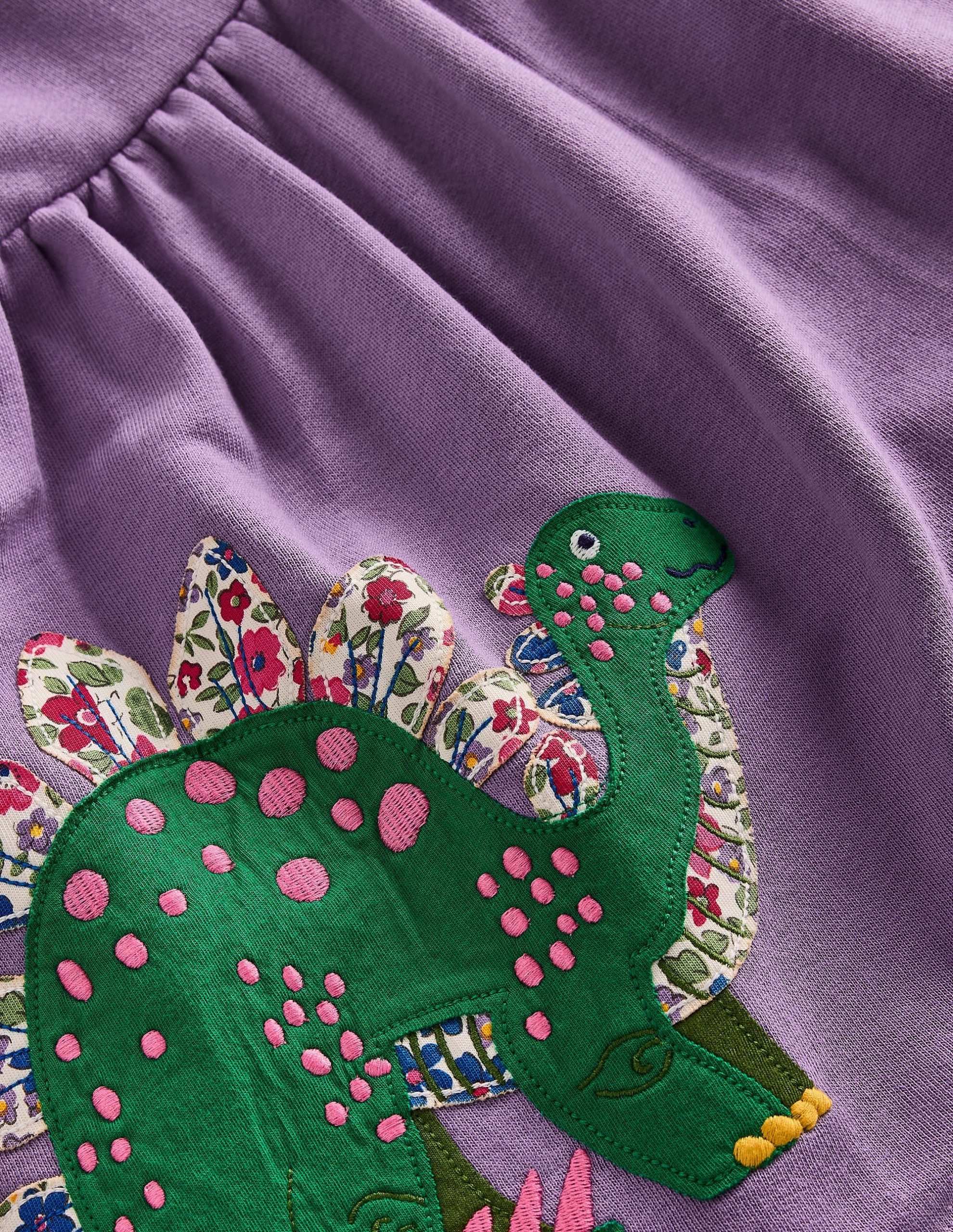 Applique Sweatshirt Dress-Aster Purple Dinosaurs - Image 3