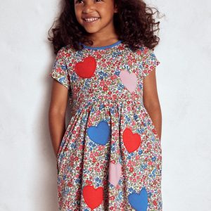Appliqu?? T-shirt Dress-Rose Pink Flowerbed Hearts