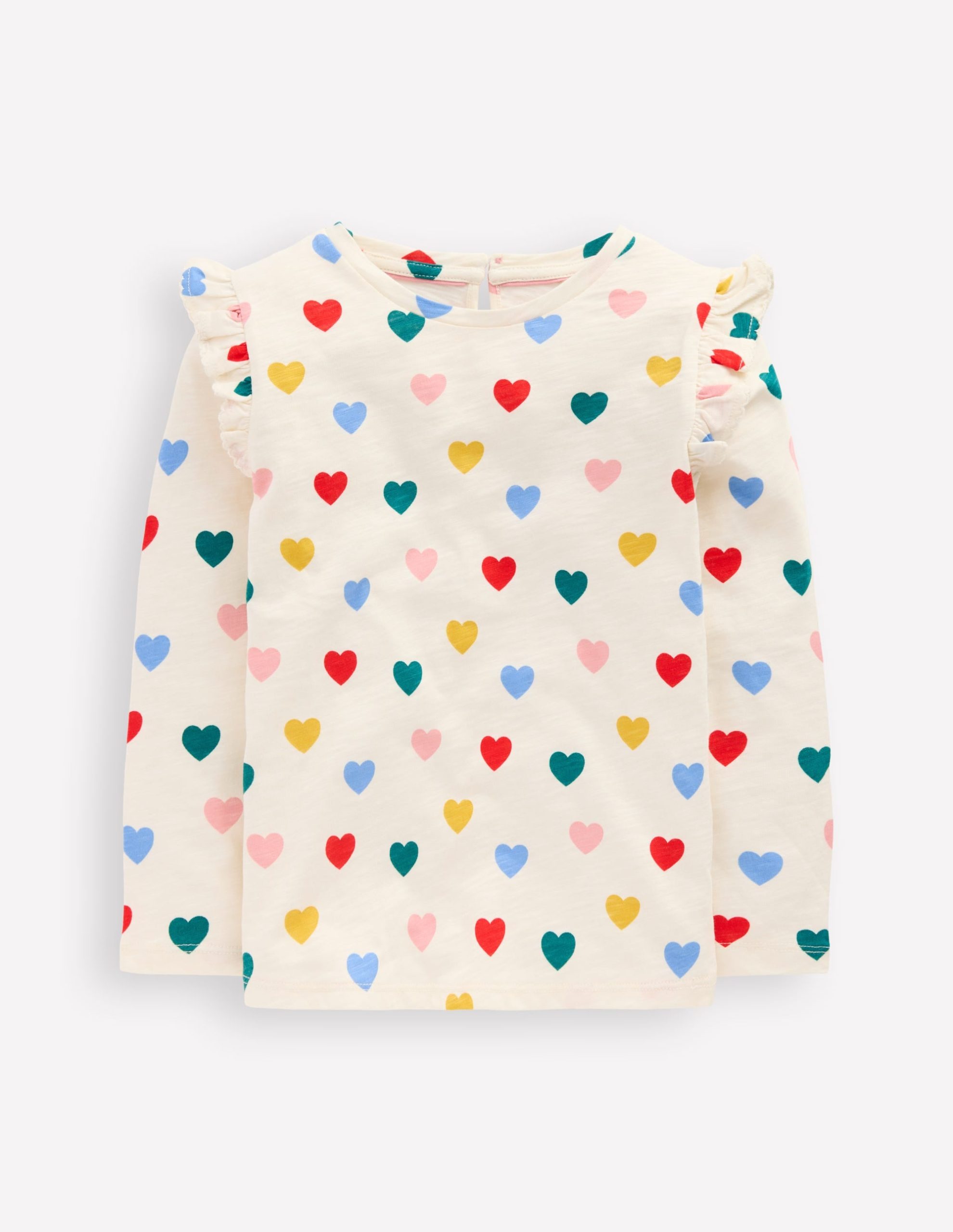 Frill Sleeve Slub Top-Rainbow Hearts - Image 4