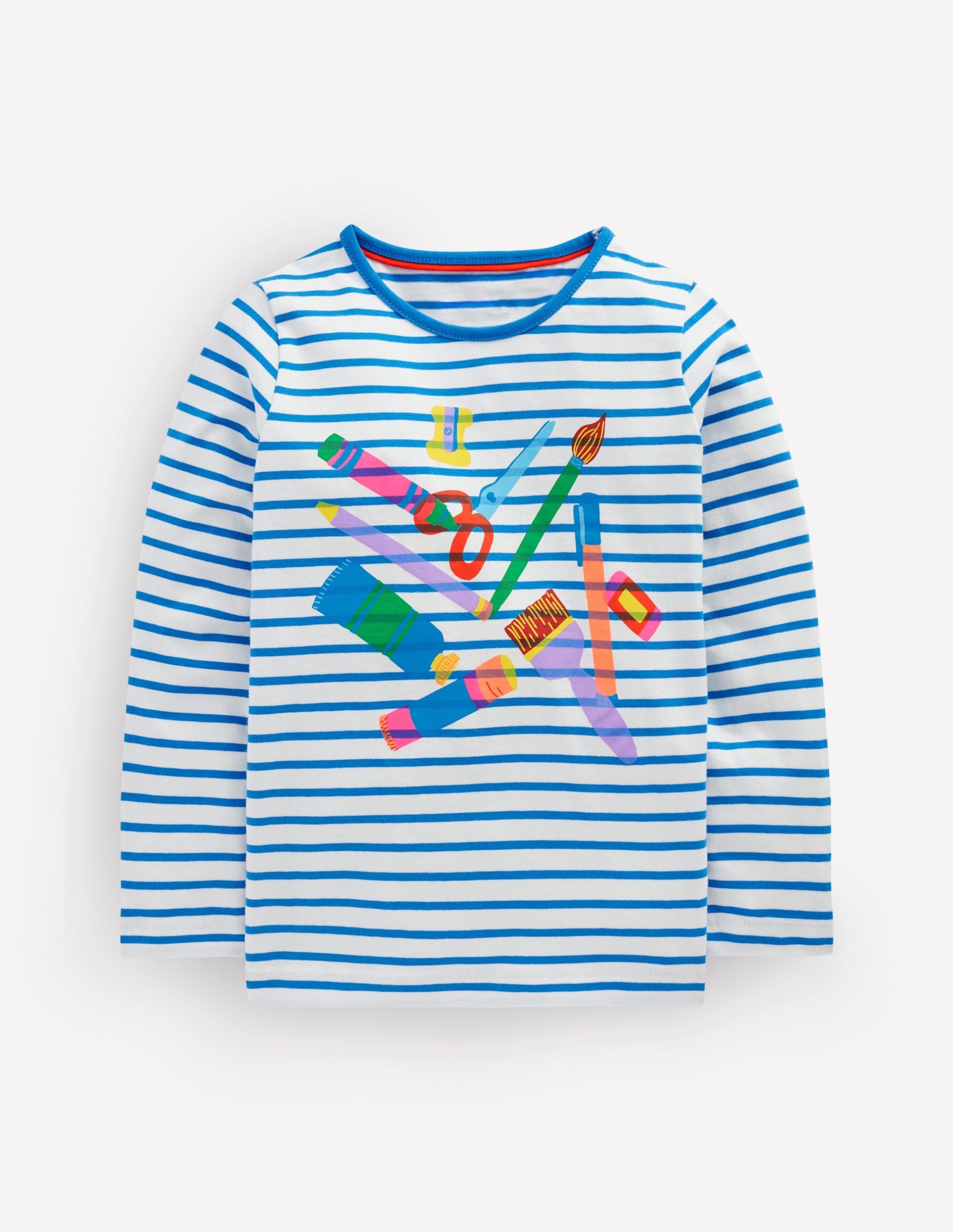 Long Sleeve Riso T-Shirt-Soft Ivory/Kingfisher Blue