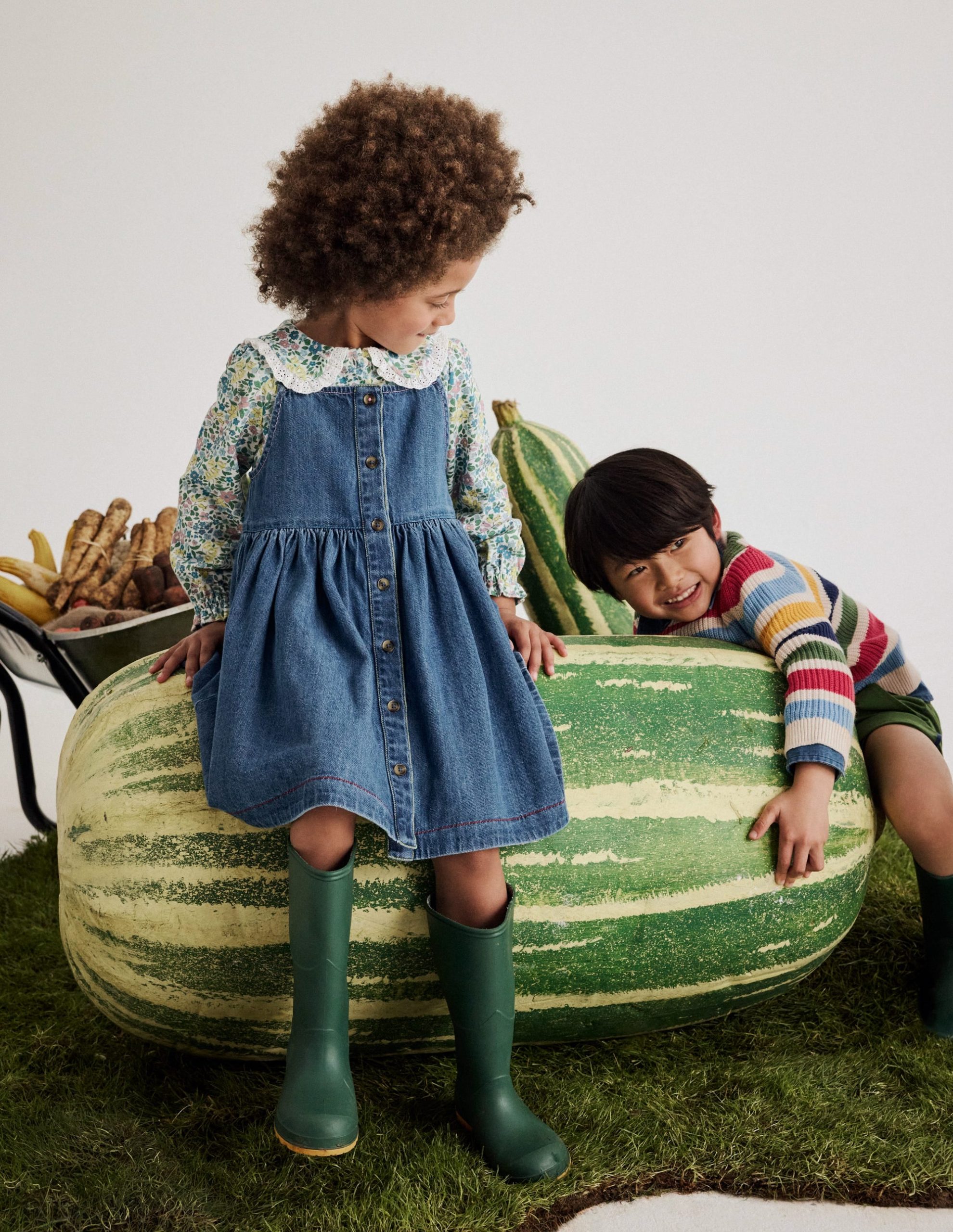 Button-through Pinafore Dress-Mid Vintage Denim