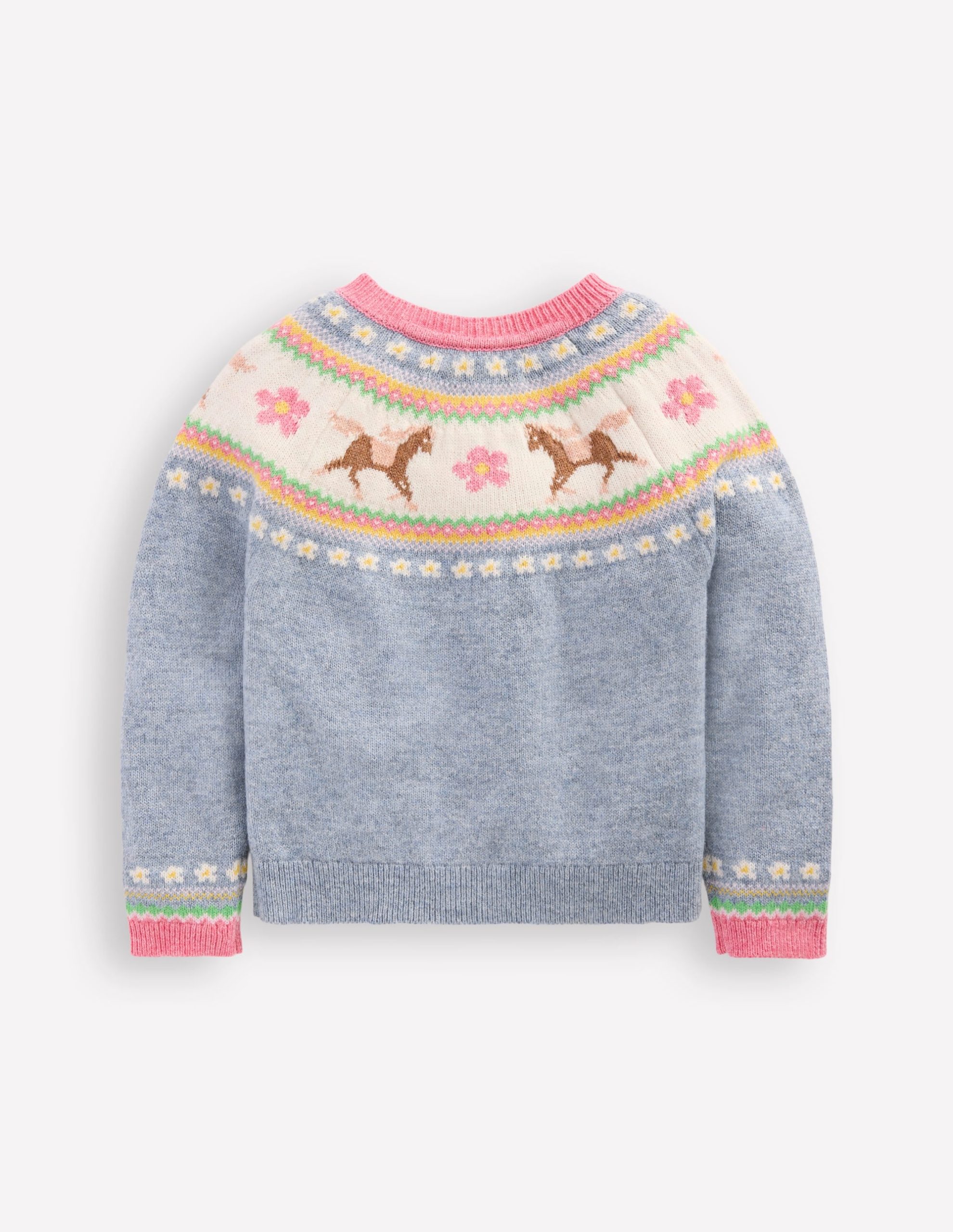 Edie Fair Isle Cardigan-Glacier Blue Marl Horses - Image 2