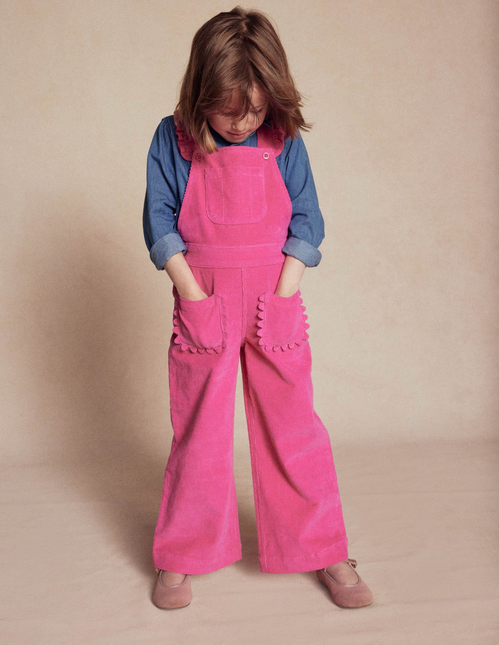 Frill Overalls-Raspberry Pink