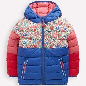 Pack-away Padded Jacket-Floral Colourblock