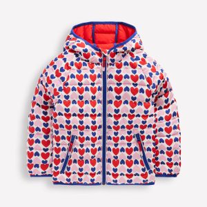 Pack-away Padded Jacket-Poppy Red Geo Heart