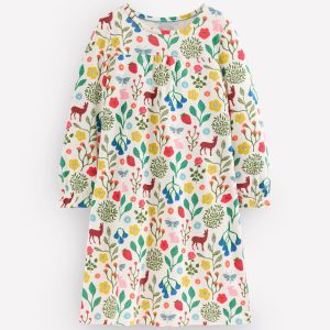 Printed Long Sleeve Nightie-Soft Ivory Woodland Walk