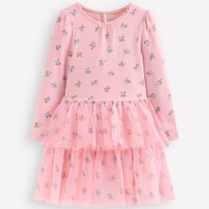 Tulle Mix Dress-Vintage Pink Ditsy Floral