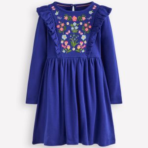 Embroidered Bodice Dress-Sapphire Blue