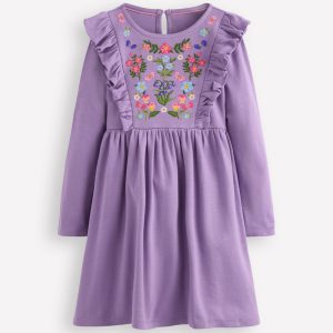 Embroidered Bodice Dress-Grape Lilac