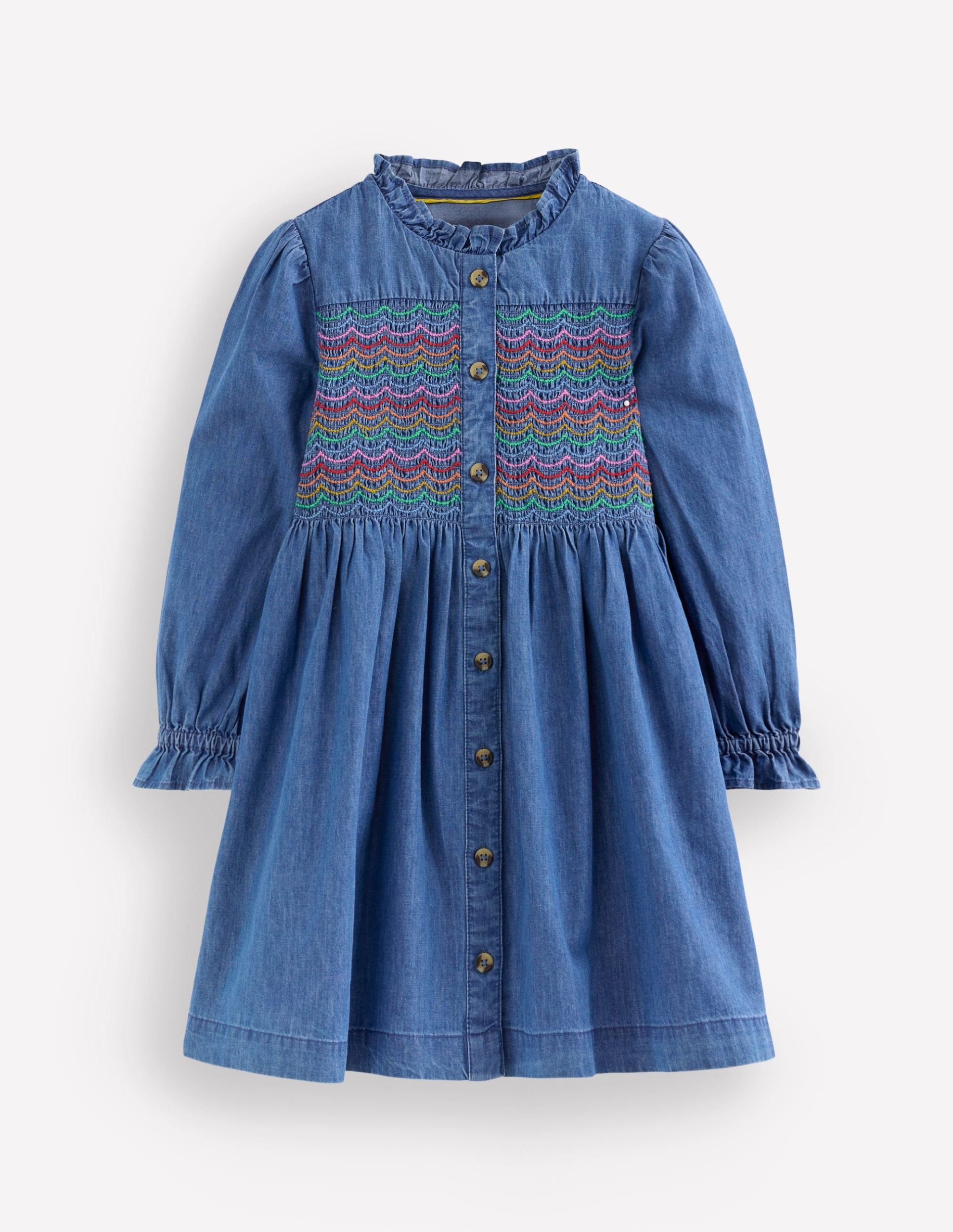Suki Long Sleeve Smocked Dress-Mid Vintage Denim - Image 2